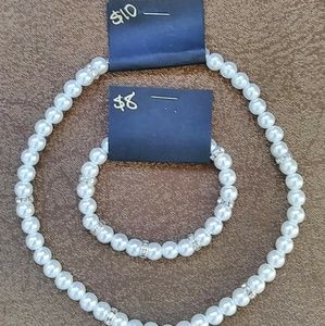 Pearl Necklace or Choker & Bracelet Set